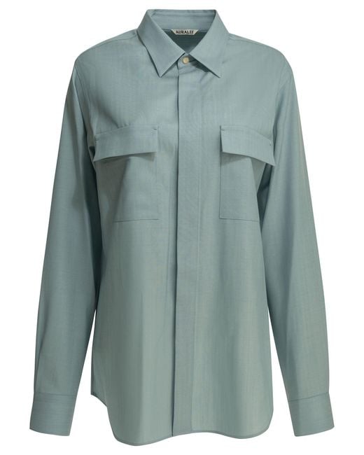 Auralee Green Wool Overshirt Jacket Light