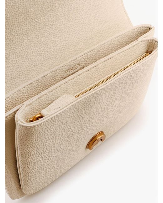 Pinko Natural Leather Shoulder Bag With Metal Love Birds Buckle