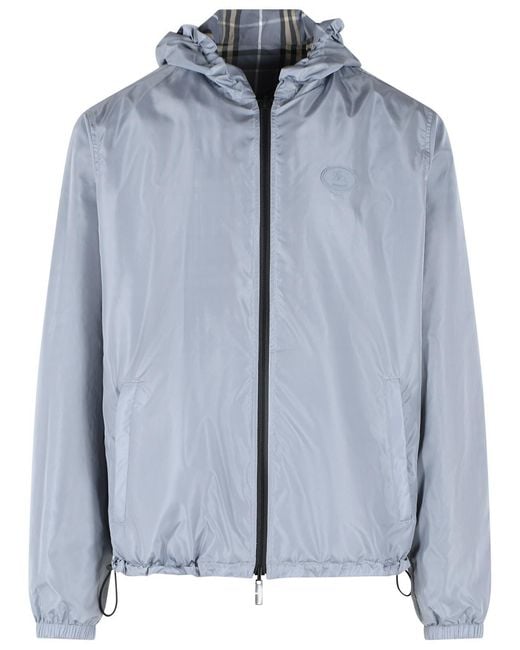 Burberry Blue Wave Polyester 'Newport Check' Reversible Hooded Jacket for men