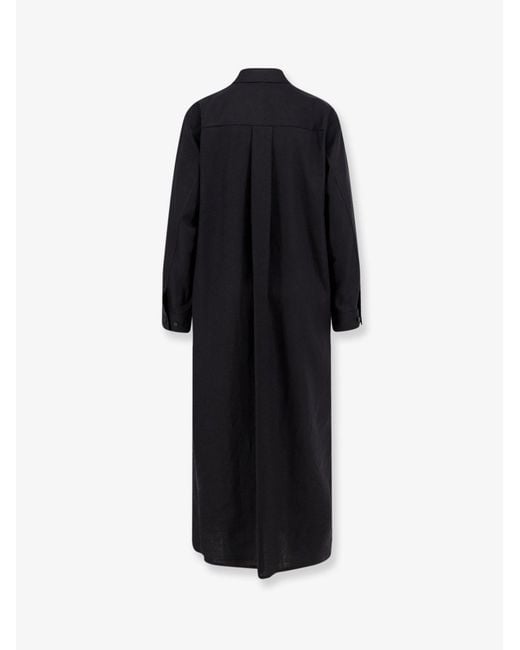 Hevò Black Arigliano Viscose And Linen Chemisier Dress