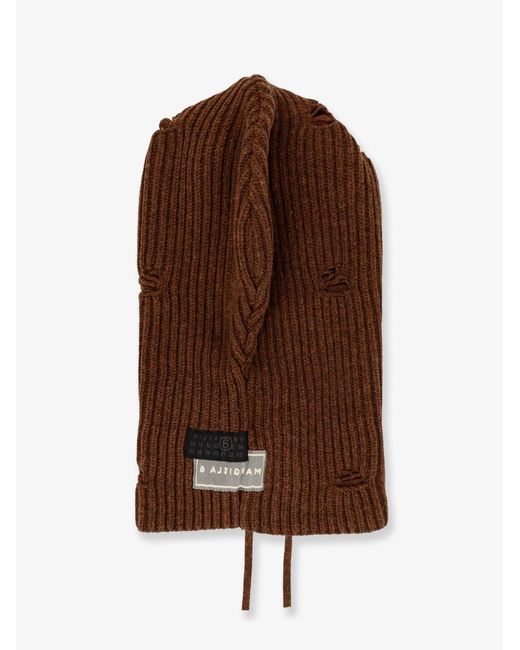 MM6 by Maison Margiela Brown Wool Blend Balaclava With Distressed Effect