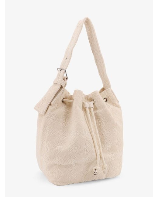 Tory Burch Natural T Monogram Terry Canvas Bucket Bag