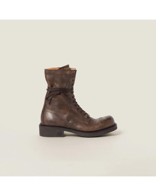 Miu Miu Brown Leather Lace Up Ankle Boots