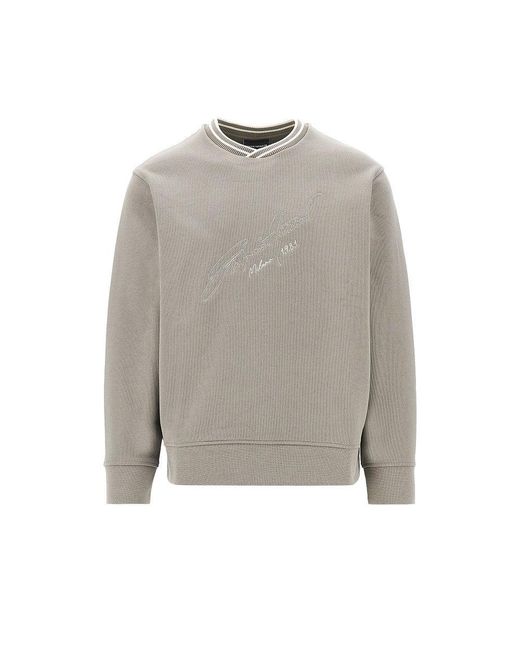 Emporio Armani Gray Logo Embroidery Crewneck Sweatshirt for men