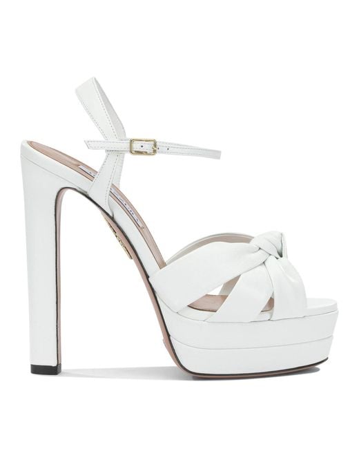 Aquazzura White "Nina Plateau 130 Mm" Heeled Sandals