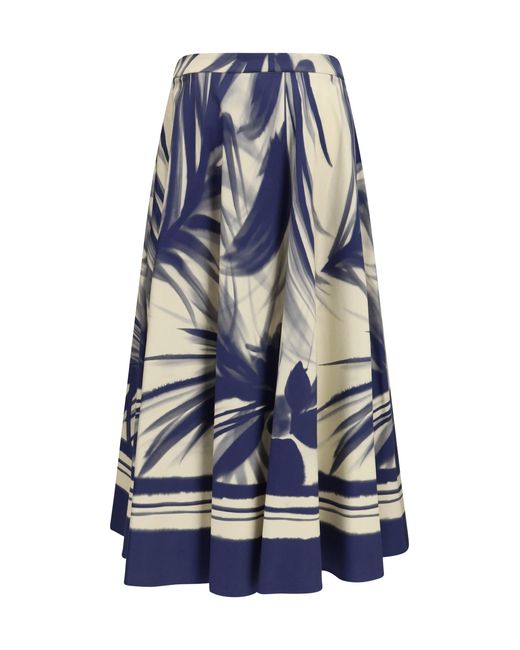 Sara Roka Blue Tadra Skirt Palms