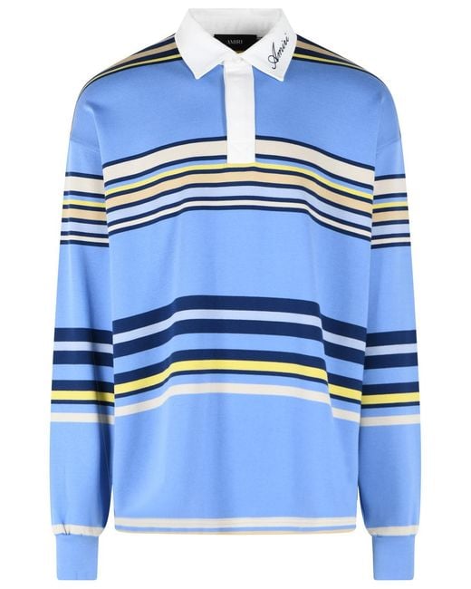 Amiri Blue 'Striped' Cotton Polo Shirt for men