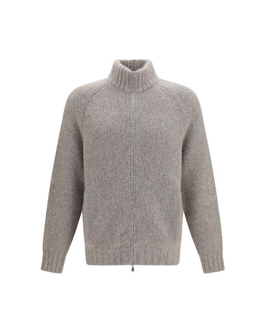 Brunello Cucinelli Gray High-Neck Cashmere And Silk Cardigan With Zip for men