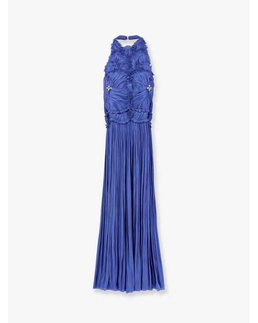 Women's Blue Lurex Georgette Long Dress