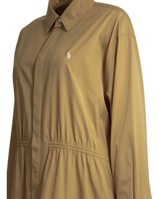 Polo Ralph Lauren Natural Cotton Midi Dress With Logo