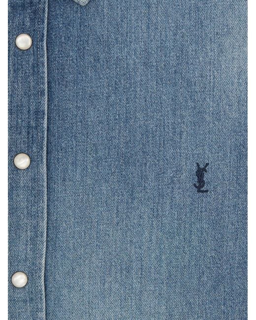 Saint Laurent Blue Cassandre Horizon Denim Shirt for men