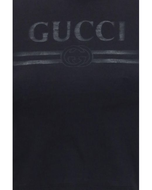 Gucci Blue Cotton Jersey T-Shirt With Devoré Detail