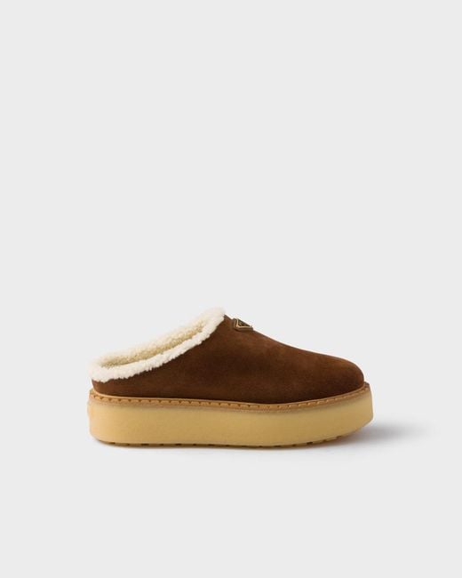 Prada Brown Suede Leather Slides