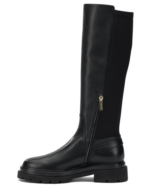 Santoni Black Leather Knee-High Boots