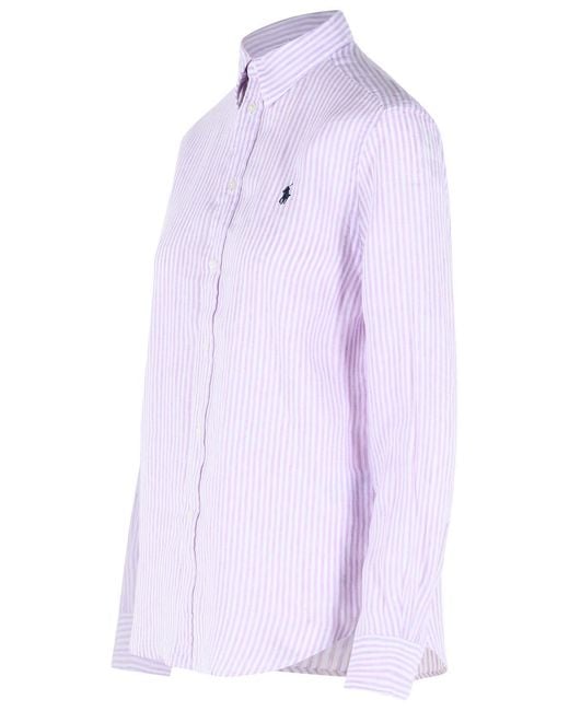 Polo Ralph Lauren Purple Lilac Striped Linen Shirt