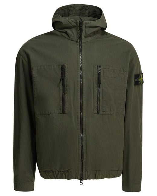 Stone Island Green Cotton Ripstop Overshirt Jacket for men