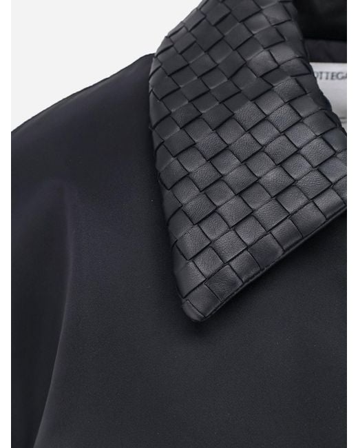 Bottega Veneta Blue Nylon Jacket With Intrecciato Leather Collar