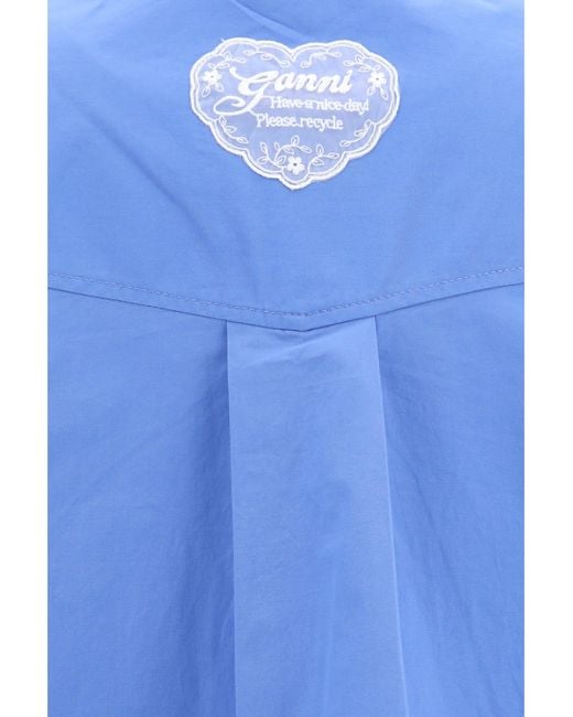 Ganni Blue Cotton Shirt With Lace Details