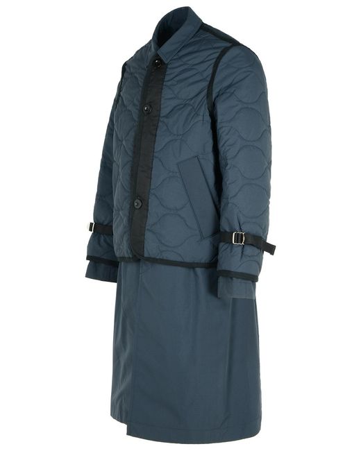 Sacai Blue 'Quilted' Polyester Parka for men