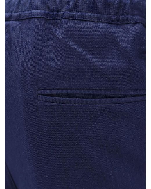 Kiton Blue Cotton Trousers With Drawstring for men