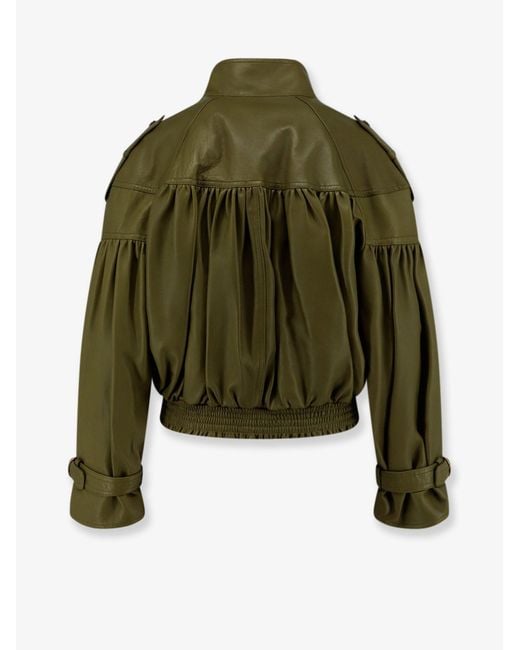 Chloé Green Crop Fit Leather Jacket