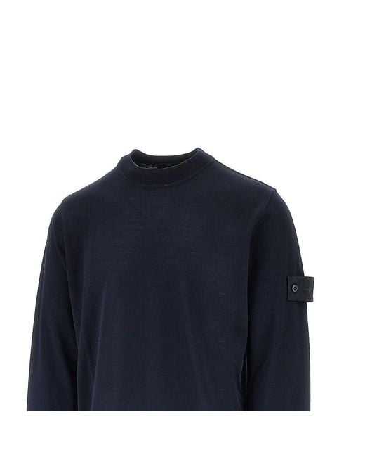 Stone Island Blue Ghost Virgin Wool Crewneck Sweater for men