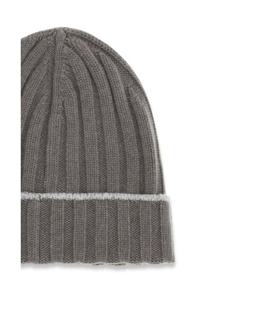 Brunello Cucinelli Gray Beanie Hat Cashmere Army Washed for men