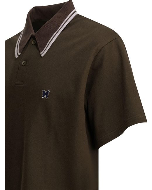 Needles Green Polo Shirt With Buttons And Logo for men