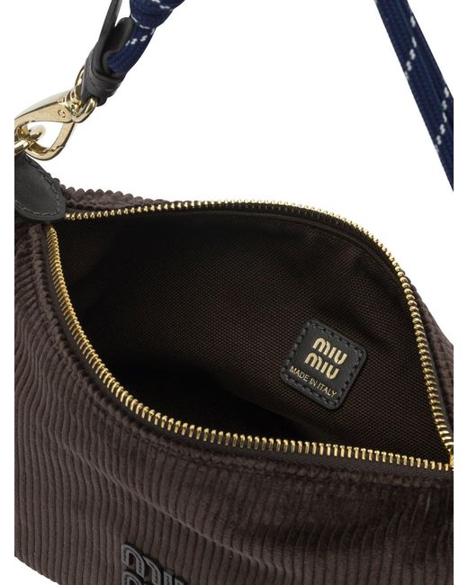 Miu Miu Black Velvet Shoulder Bag With Logo