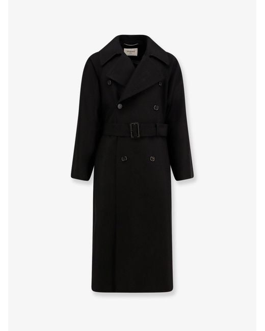 Saint Laurent Black Certified Wool Coat With Belt for men