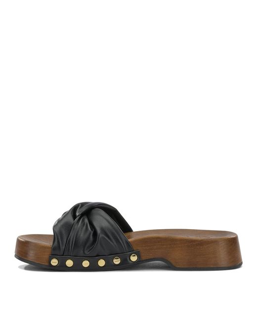 Ganni Brown Tia Fairy Recycled Leather Polyurethane Polyester Wood Slides