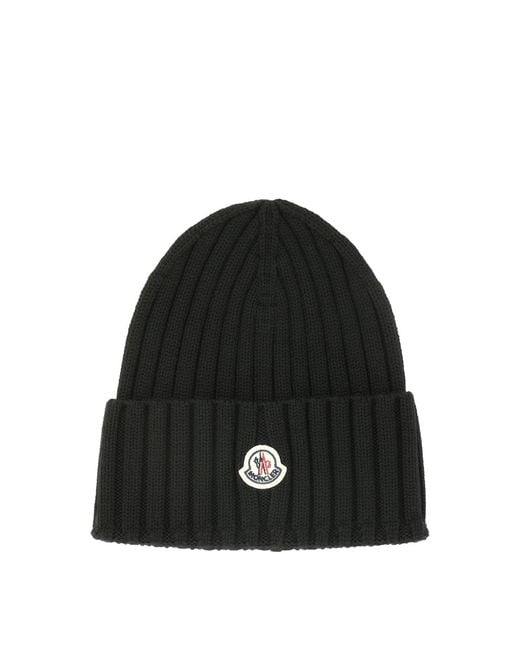 Moncler Black Wool Cap With Logo