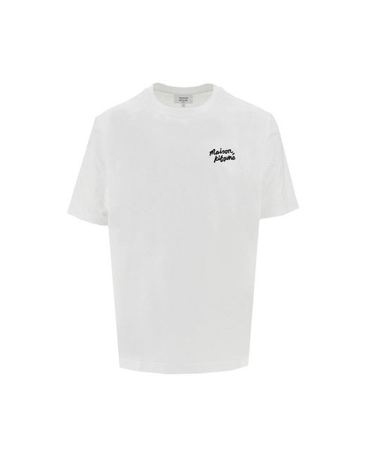 Maison Kitsuné White Maison Kitsuné Handwriting Embroidery T-Shirt for men