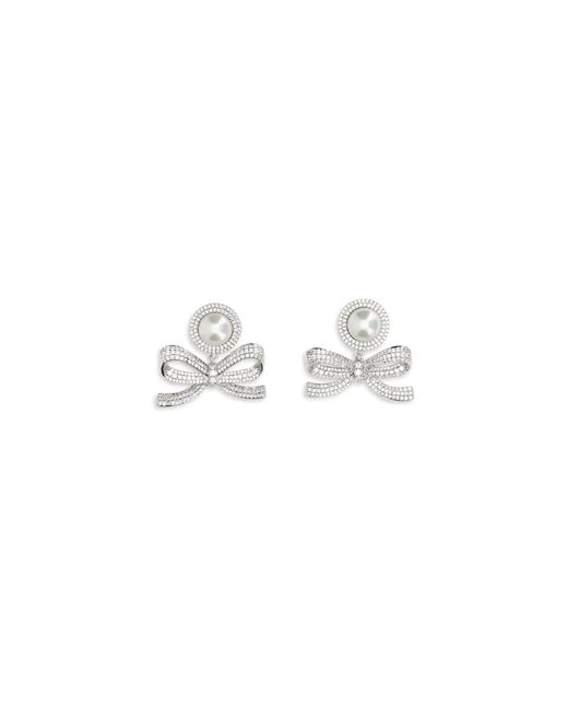 Self-Portrait White Pearl Bow Drop Earrings