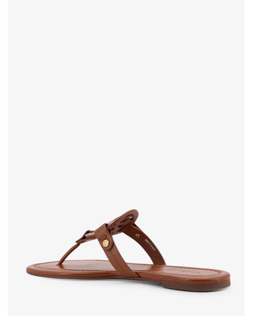 Tory Burch Brown Leather Thong Sandals With Monogram