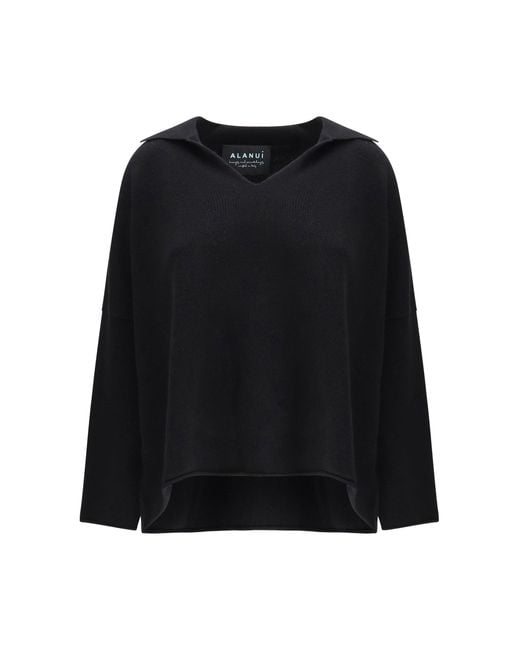 Alanui Black Sweater With Polo Collar