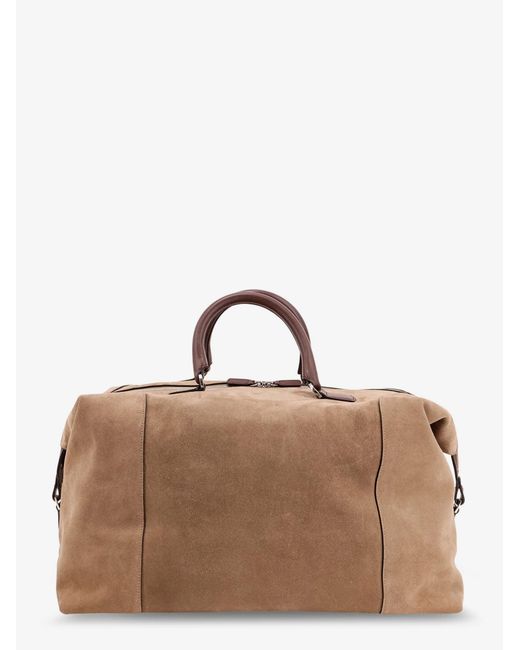 Kiton Brown Suede Weekend Travel Bag Slate for men