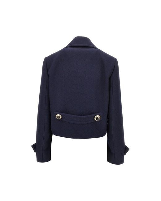 Balenciaga Blue Textured Wool Cropped Jacket