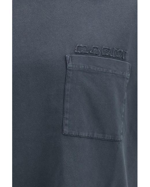 Marni Blue Cotton Jersey T-Shirt With Chest Pocket for men