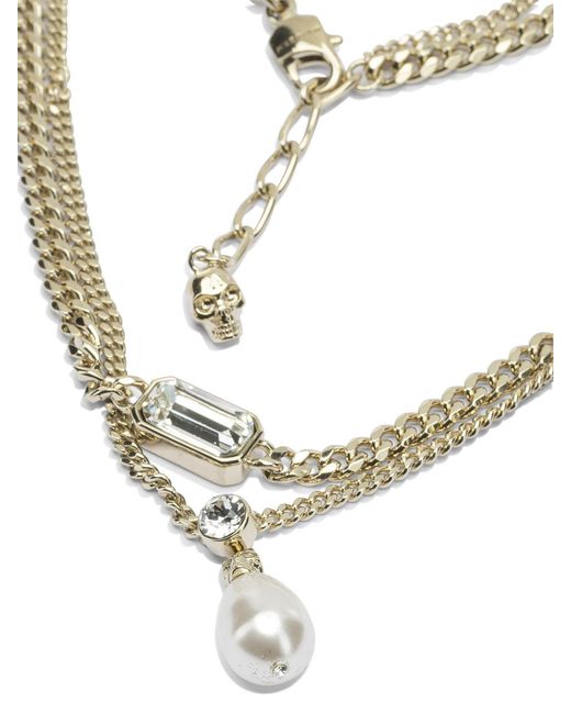 McQueen Metallic Skull Necklace With Crystals Jewelry Gold