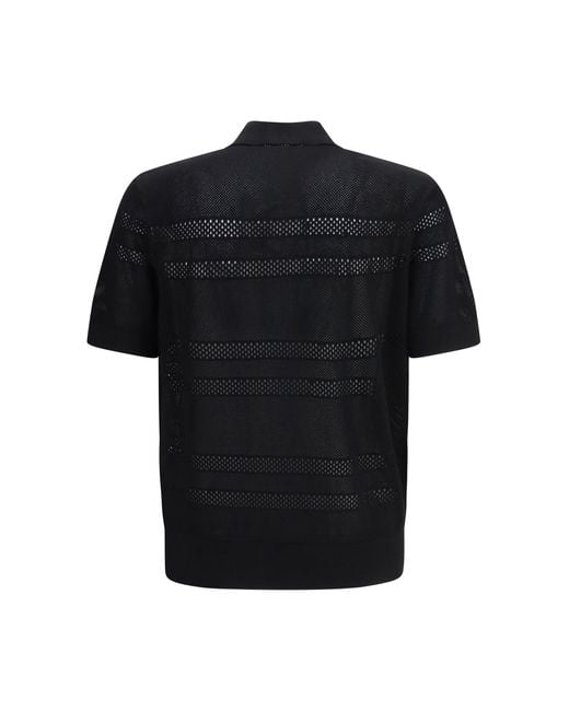 Dries Van Noten Black Mesh Polo Shirt for men