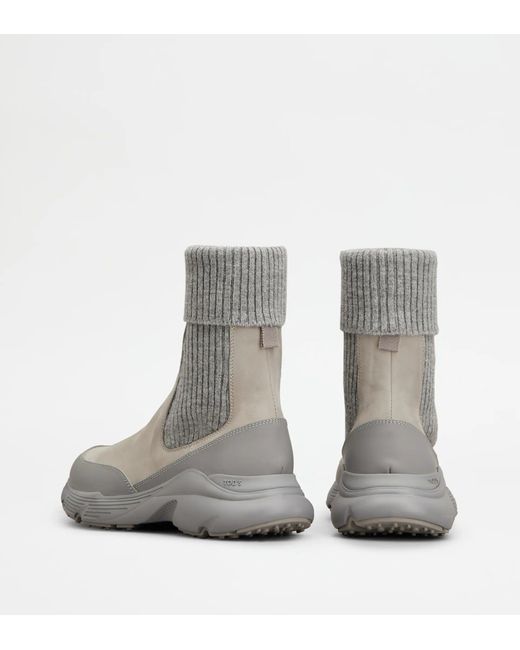Tod's Gray Nabuck Leather Chelsea Ankle Boots