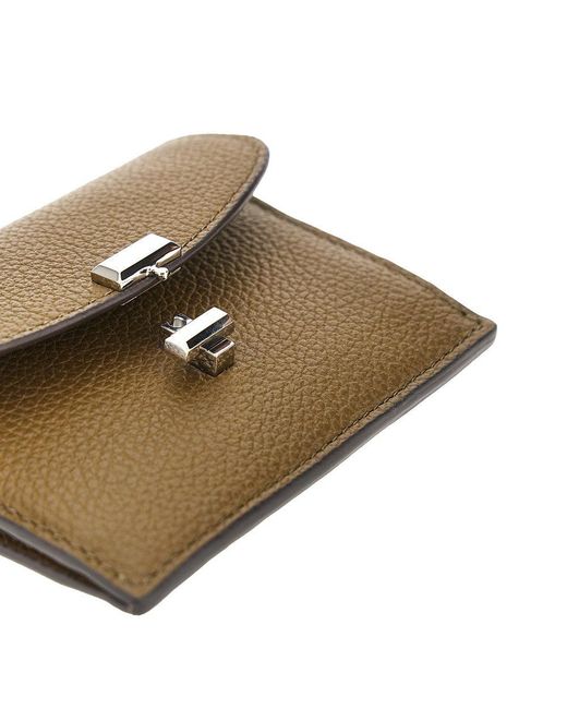 Totême Metallic Grained Leather 'T-Lock' Cardholder