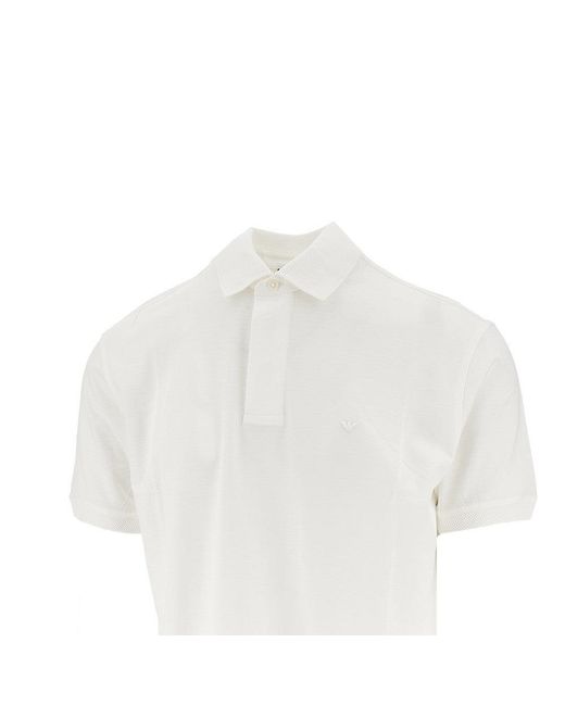 Emporio Armani White Eagle Embroidery Jersey Polo Shirt for men