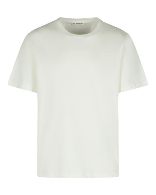Jil Sander White Ribbed Crew Neck Cotton T-Shirt for men
