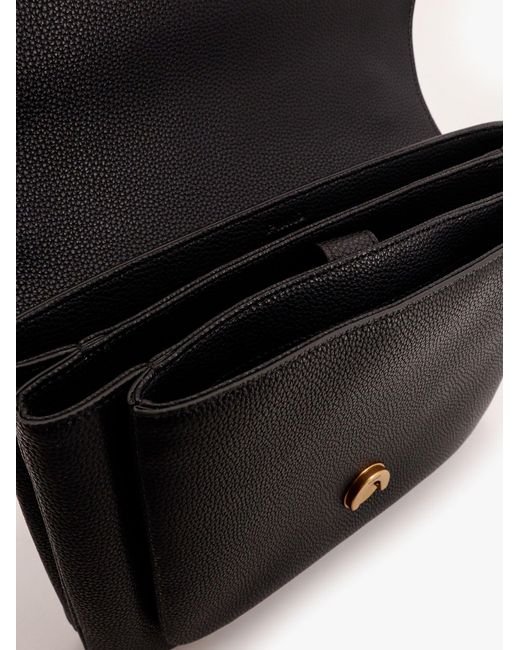 Pinko Black Leather Shoulder Bag With Metal Love Birds Buckle