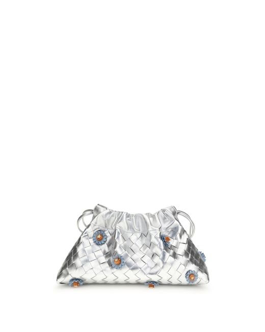 Women's White Dustbag Clutch Bag With Floral Appliquãs