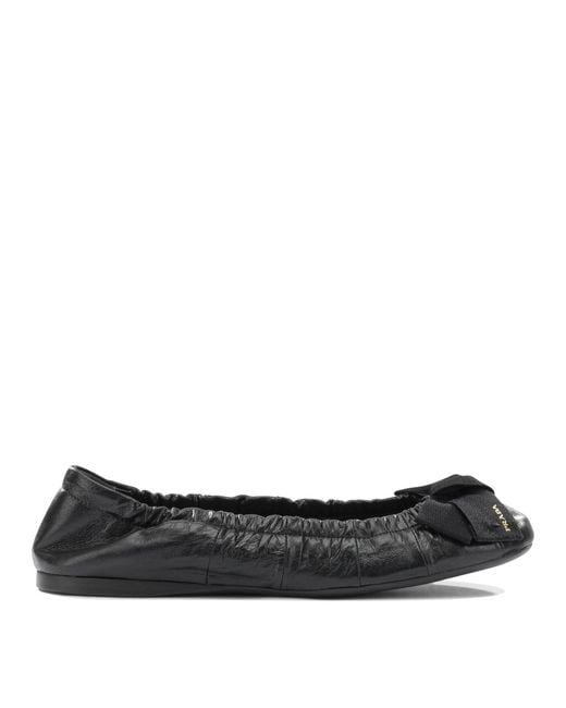 Prada Black Shiny Leather Ballet Flats