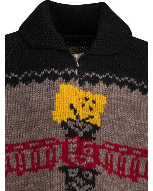 Kapital Black Peckish Totem Pole Zippered Sweater for men