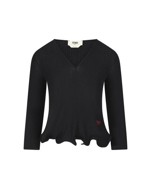 Fendi Black V-Neck T-Shirt